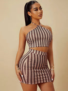 Houndstooth Print Tie Back Halter & Skirt
