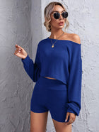 Drop Shoulder Crop Top Shorts Set